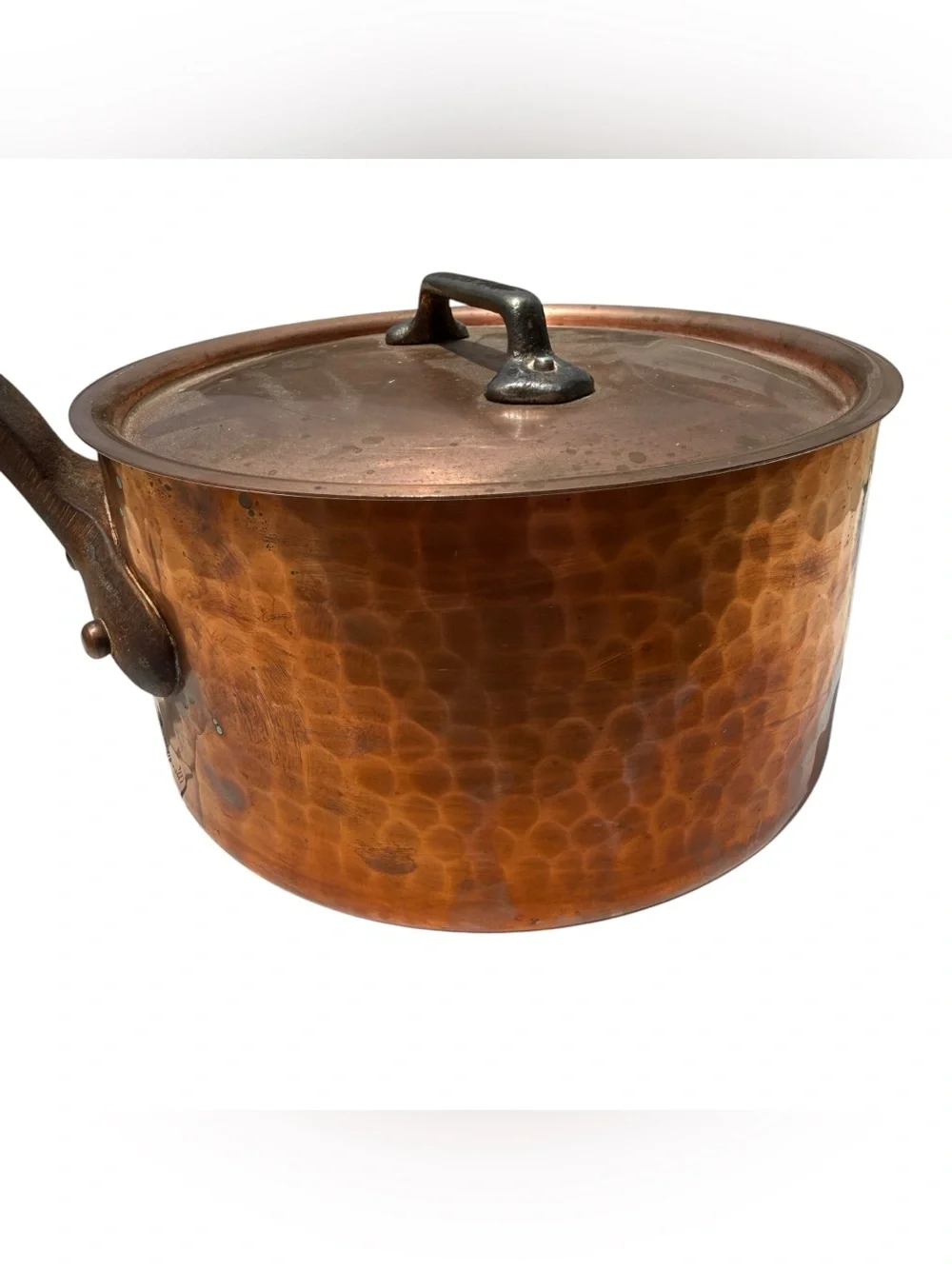 Vintage French Hammered Copper Saucepan Lid Cast Iron Handle Made France 8”